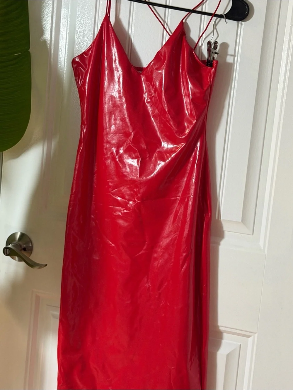 Red Satin-Look Slip Dress with Spaghetti Straps
